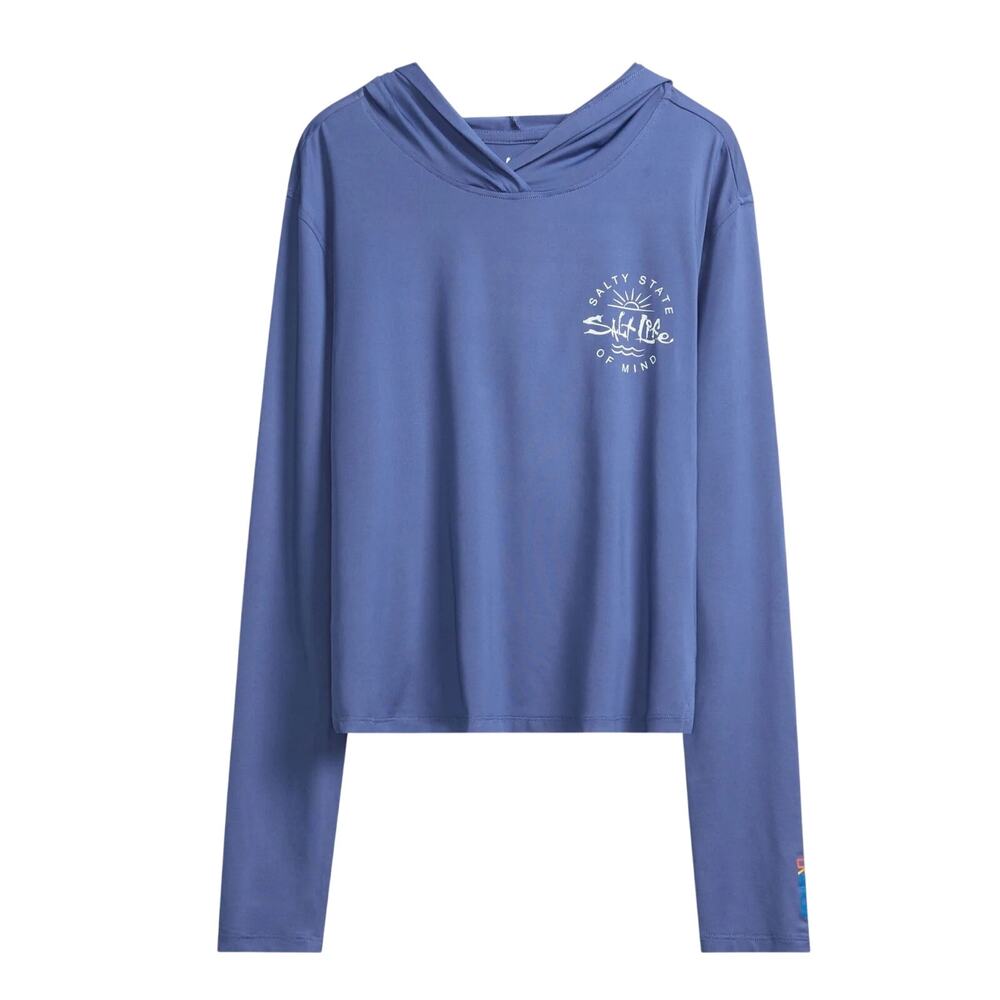 Salt Life SLX Women Seaglass Lightweight Crop Top Hoodie Size XL Indigo Blue